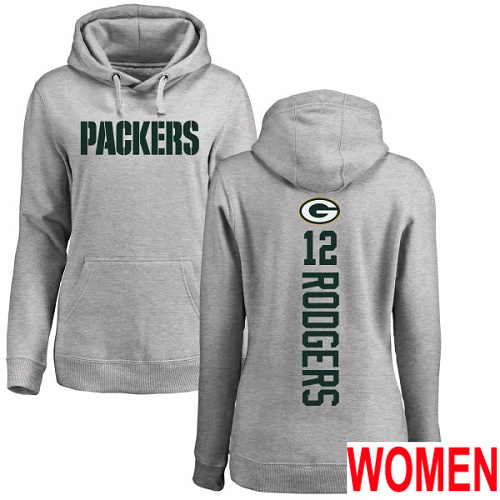 Green Bay Packers Ash Women #12 Rodgers Aaron Backer Nike NFL Pullover Hoodie->nfl t-shirts->Sports Accessory